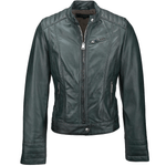 Leather Biker Jacket  Bottle Green: NANCY