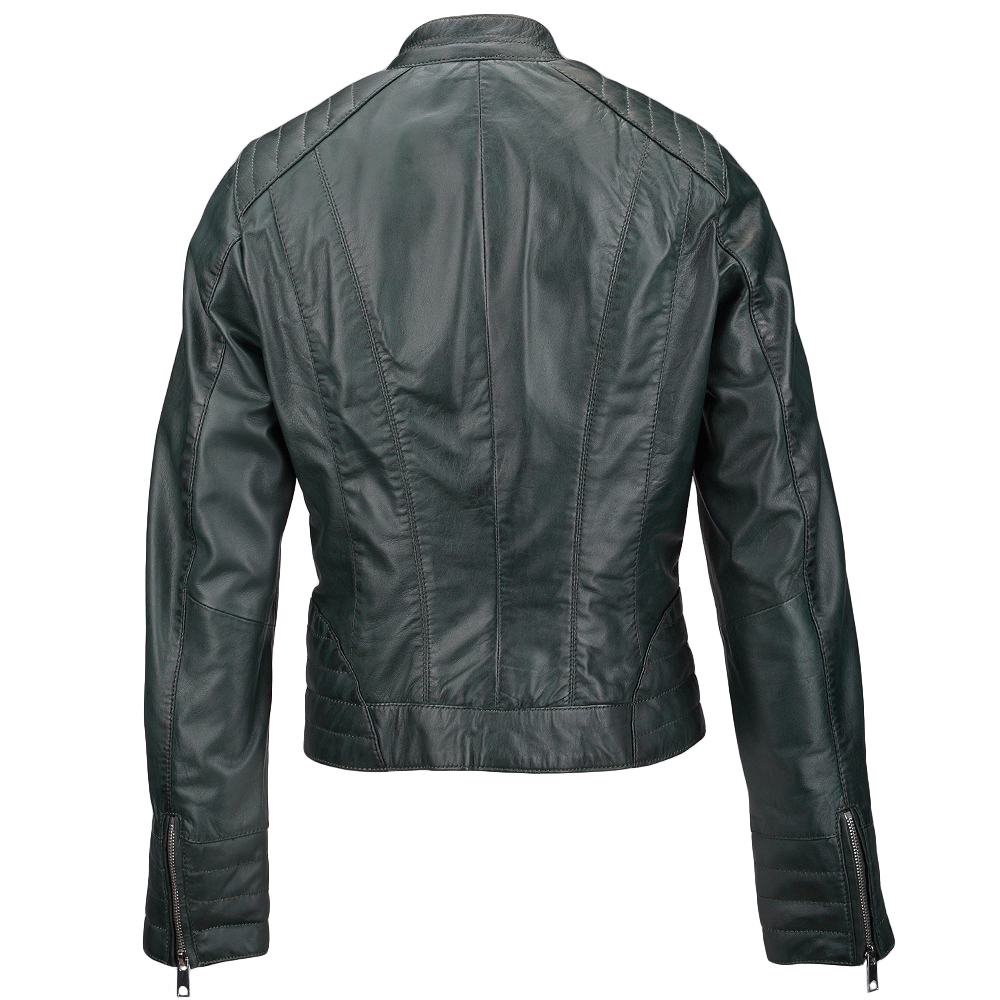 Leather Biker Jacket  Bottle Green: NANCY