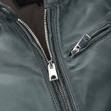 Leather Biker Jacket  Bottle Green: NANCY