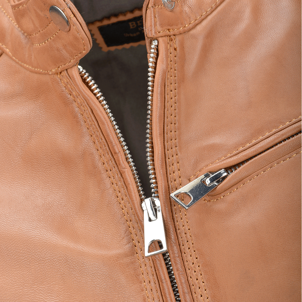 Leather Biker Jacket  Cognac: NANCY