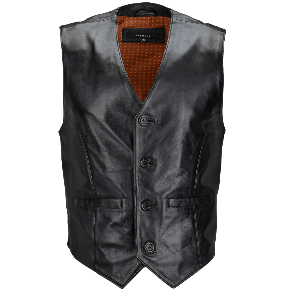 Leather Waistcoat Black: MEN VEST