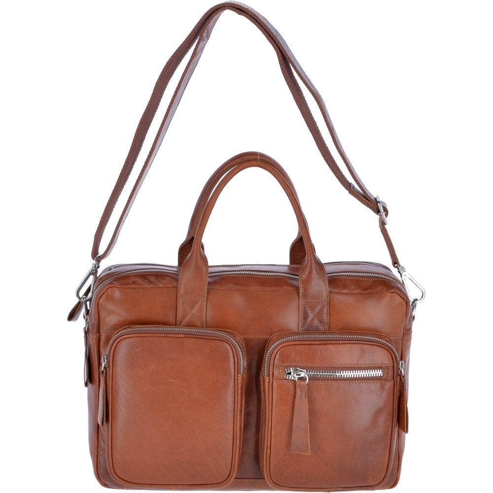 Two Section Oily Hunter Leather Work Bag Tan : 1662