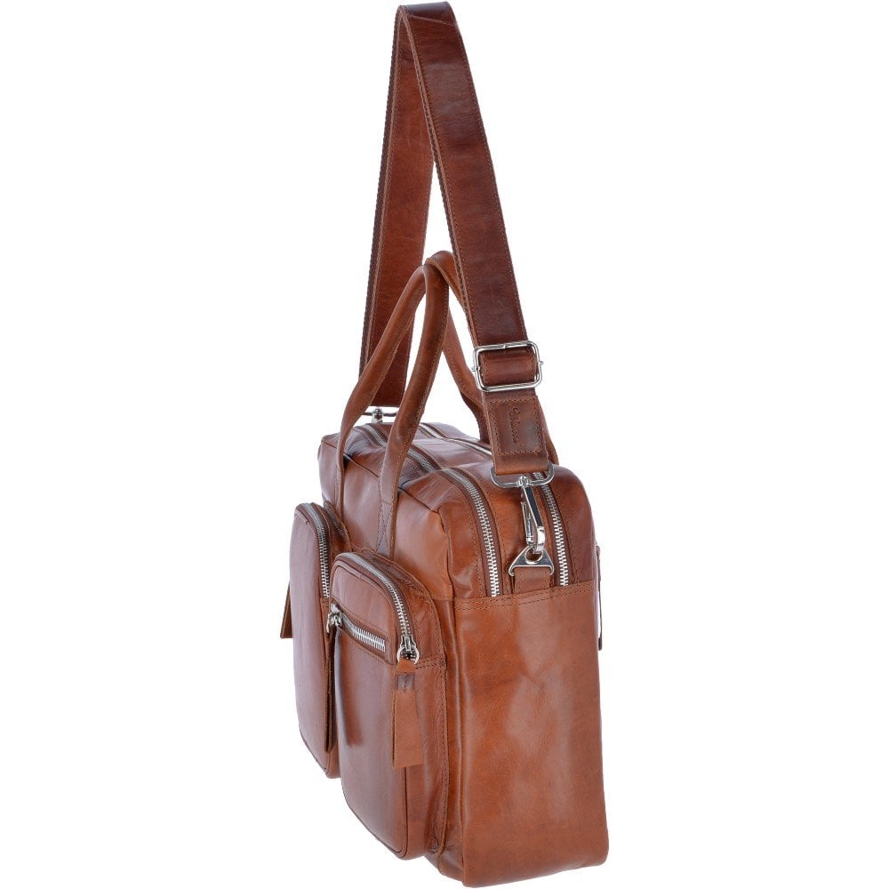 Two Section Oily Hunter Leather Work Bag Tan : 1662