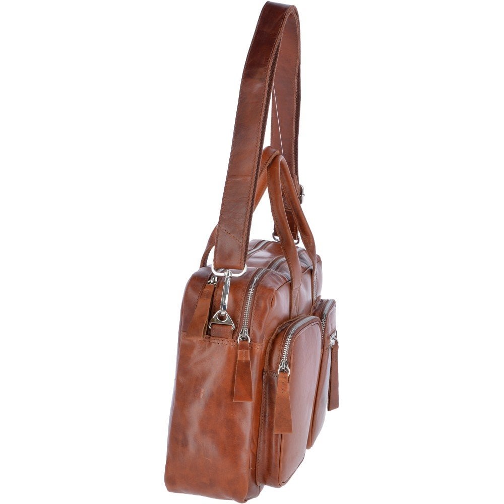 Two Section Oily Hunter Leather Work Bag Tan : 1662