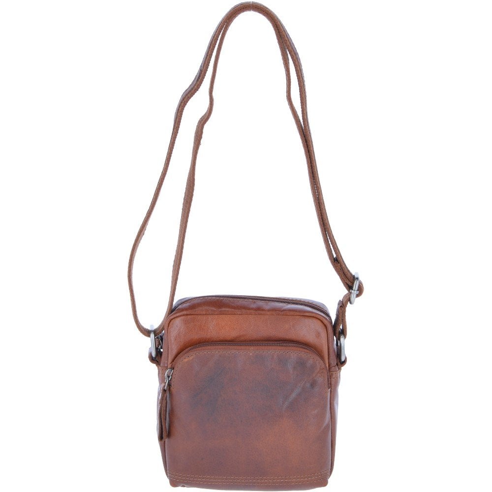 Leather Vintage Small Flight Shoulder Bag Tan: F-81