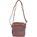 Leather Vintage Small Flight Shoulder Bag Tan: F-81