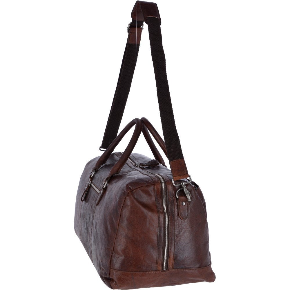 Large Leather Vintage Holdall Brandy: F-87