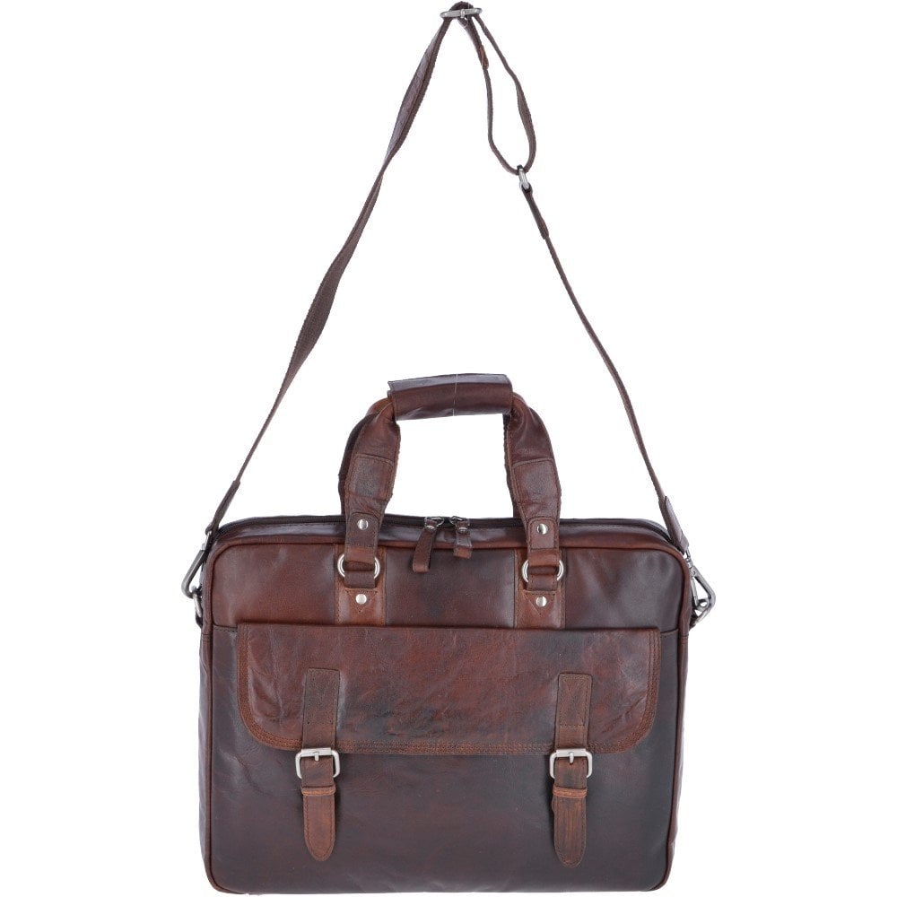 Leather Vintage Laptop Work Bag Brandy: F-83