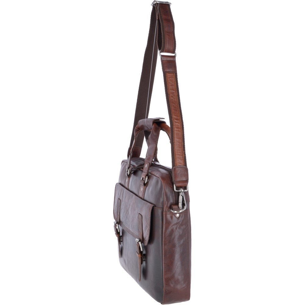 Leather Vintage Laptop Work Bag Brandy: F-83