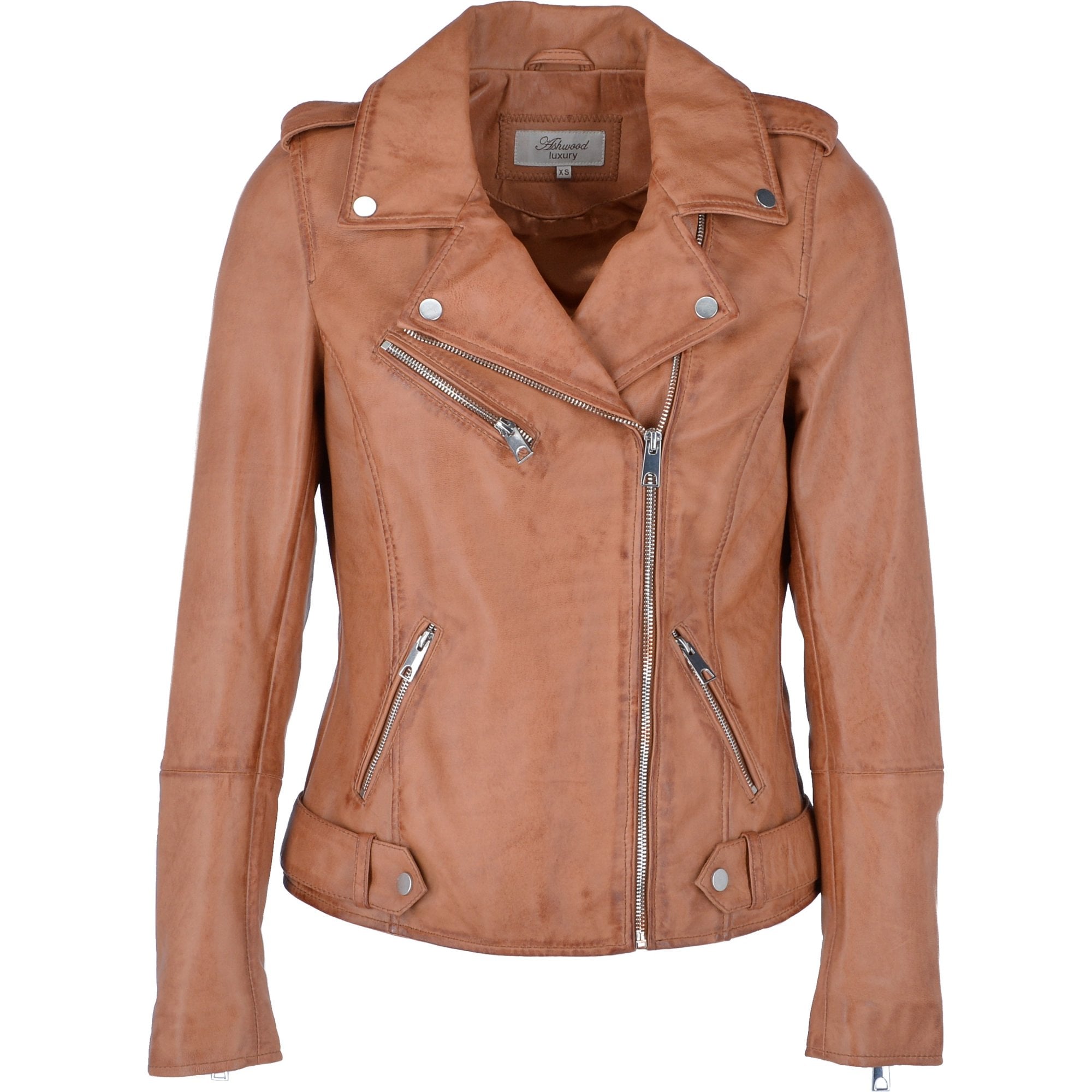Leather Biker Jacket Cognac: RUTH