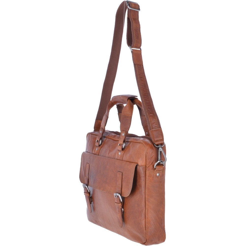 Leather Vintage Laptop Work Bag Tan: F-83