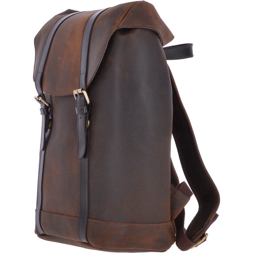 Vintage Oily Hunter Leather Backpack Brown: Kane