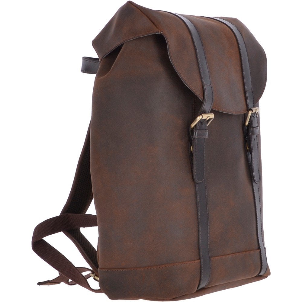 Vintage Oily Hunter Leather Backpack Brown: Kane