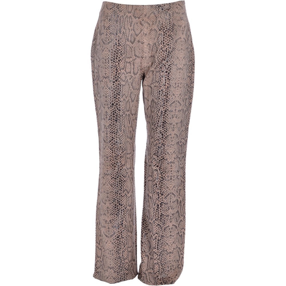 Women's Flared 60's Snake Print Leather Jeans Beige: 4053