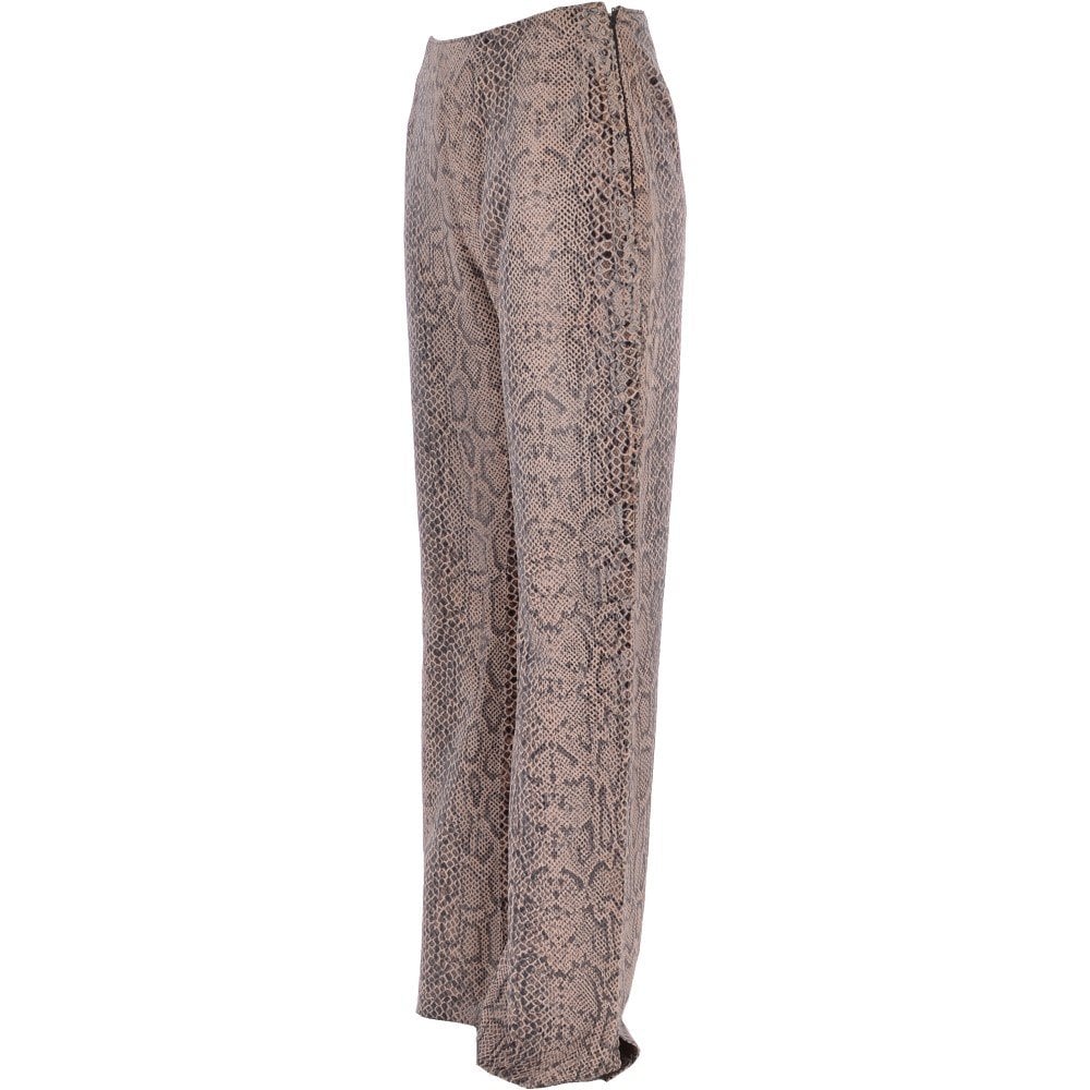 Women's Flared 60's Snake Print Leather Jeans Beige: 4053