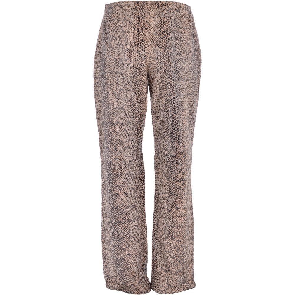 Women's Flared 60's Snake Print Leather Jeans Beige: 4053