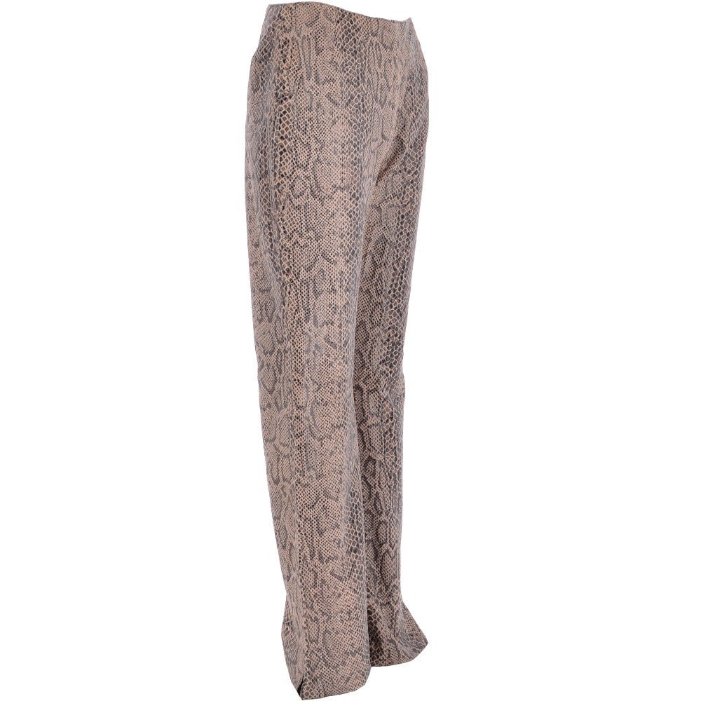 Women's Flared 60's Snake Print Leather Jeans Beige: 4053