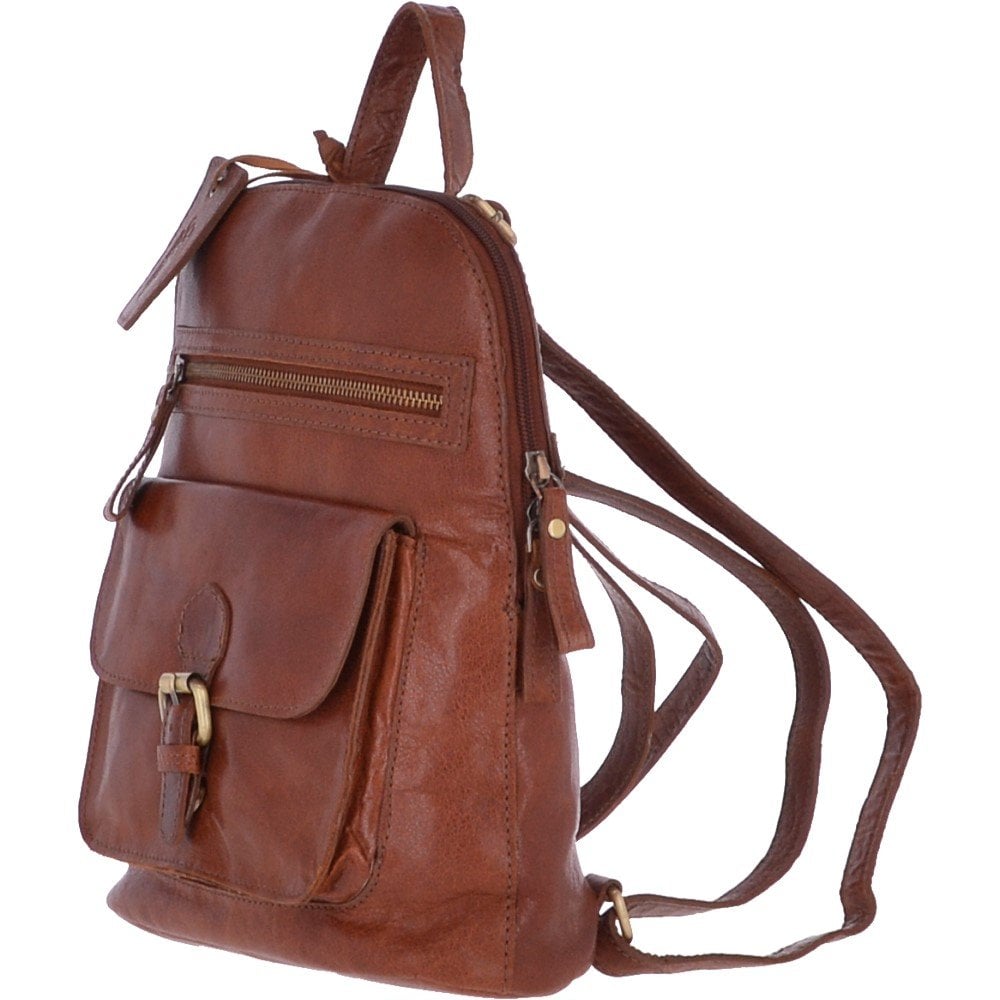 Small Vintage Leather Backpack Honey  – G25