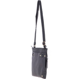 Zip Top Leather Cross Body Bag Black: Dolly