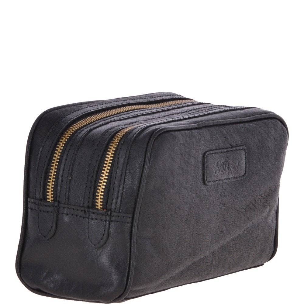 Mens Leather Washbag Black: G-37