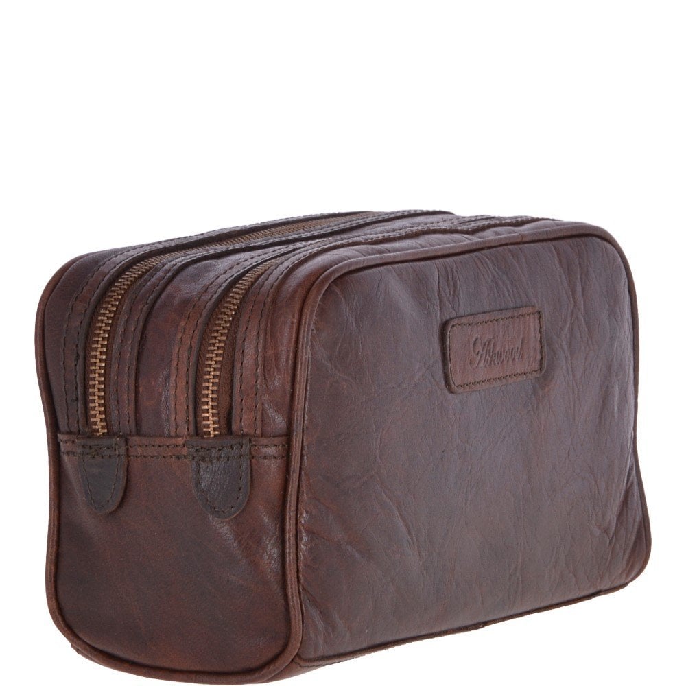 Mens Leather Washbag Brandy: G-37