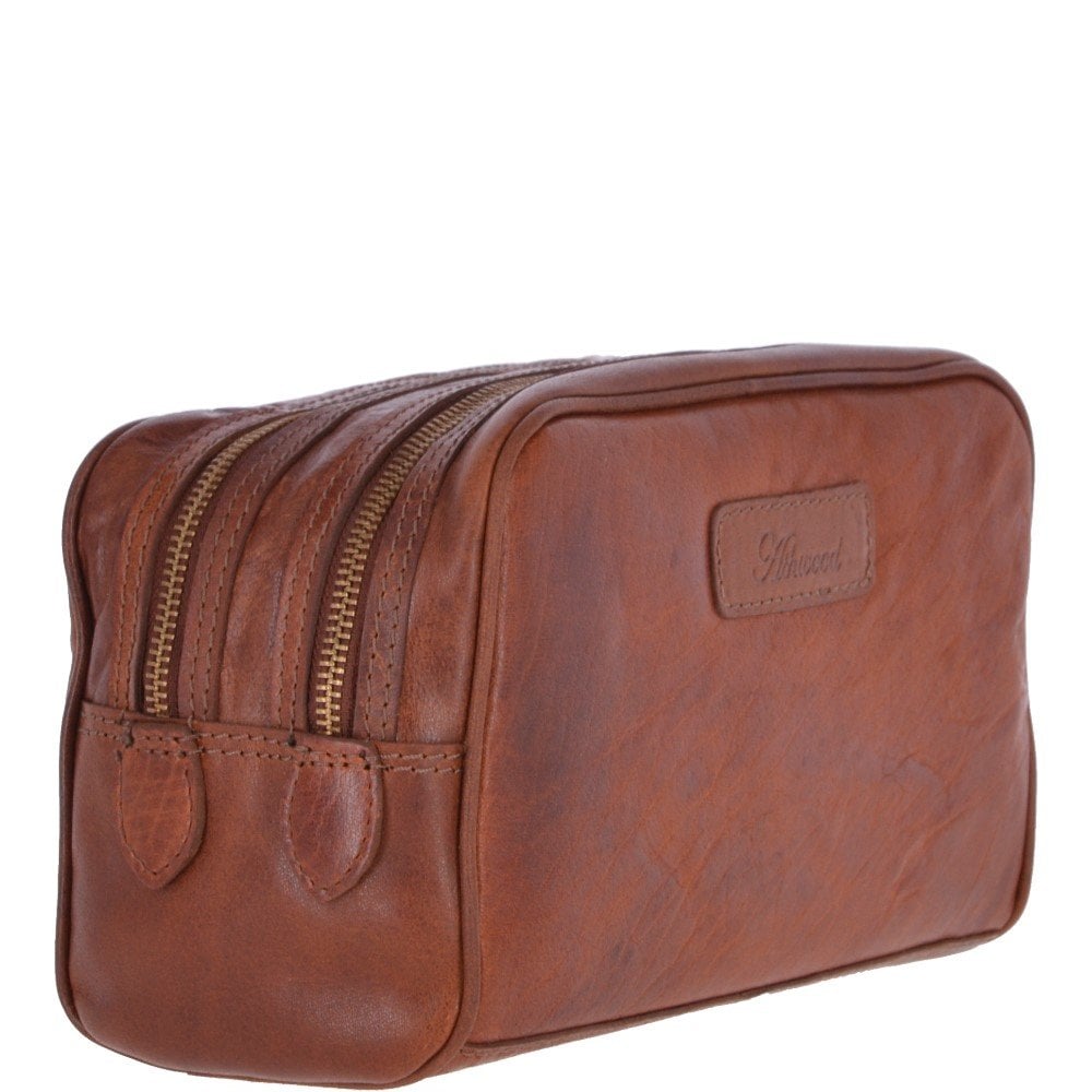 Mens Leather Washbag Tan: G-37