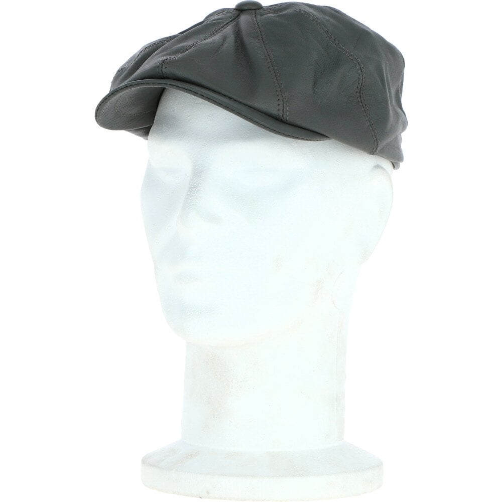 8 Panel Leather Flat Cap Grey: CAP-03