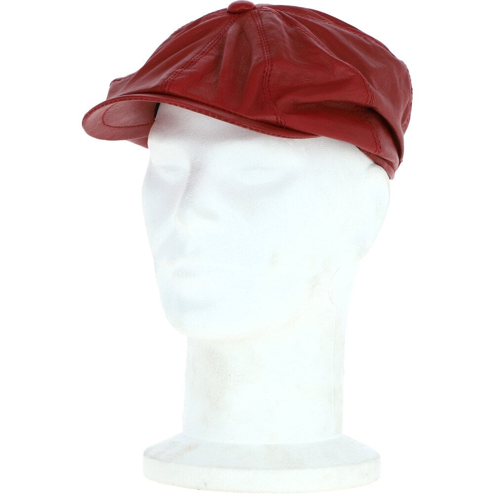 8 Panel Leather Flat Cap Pale Red: CAP-03