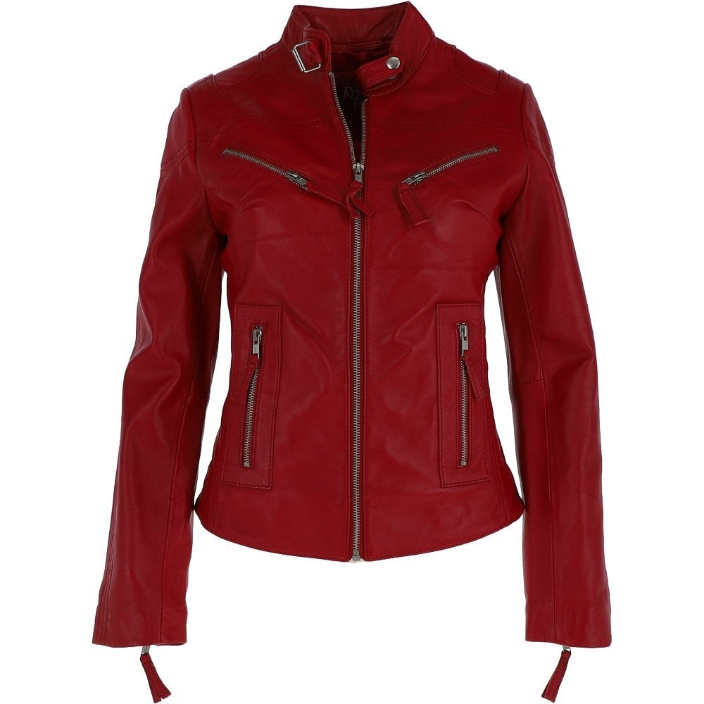 Leather Biker Jacket Red: G 2131