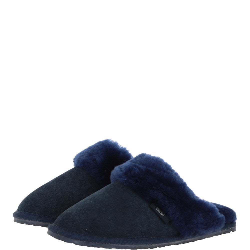 Women's Classic  Suede Sheepskin Slippers Navy: FEN-LADIES SLIPPERS