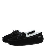 Women's Classic  Suede Sheepskin Moccasin Slippers Black/White: LADIES MOCCASSINS