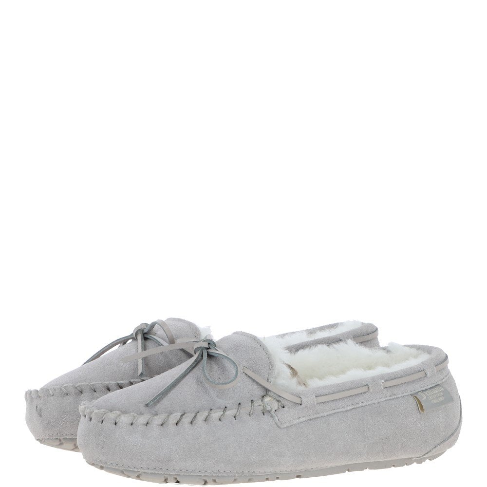 Women's Classic Suede Sheepskin Moccasin Slippers Light Grey: LADIES MOCCASSINS