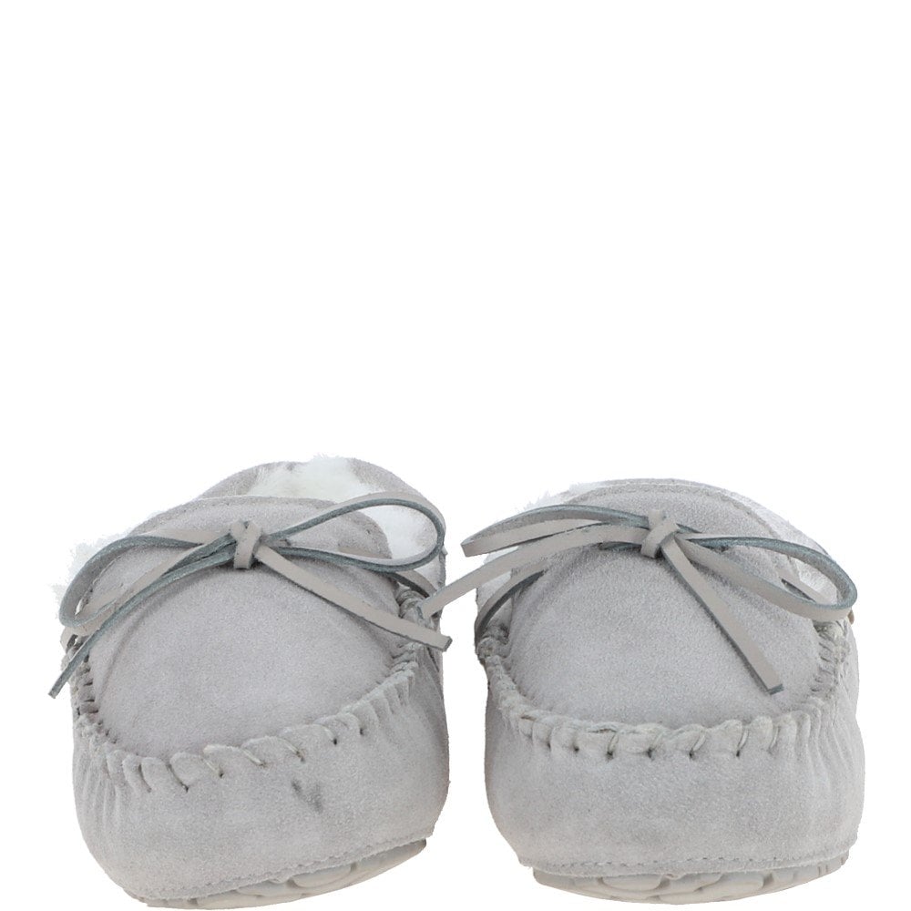 Women's Classic Suede Sheepskin Moccasin Slippers Light Grey: LADIES MOCCASSINS