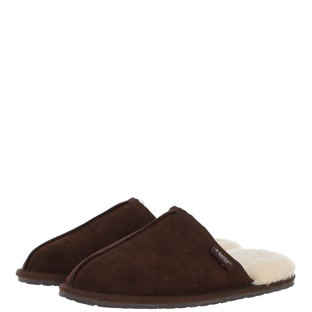 Fenland Classic Mens Suede Sheepskin Slippers Brown