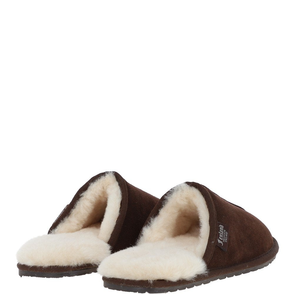 Fenland Classic Mens Suede Sheepskin Slippers Brown