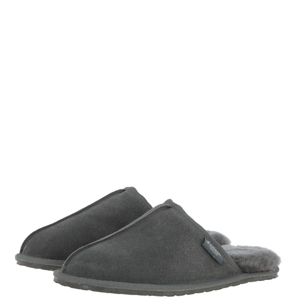 Fenland Classic Mens Suede Sheepskin Slippers Grey