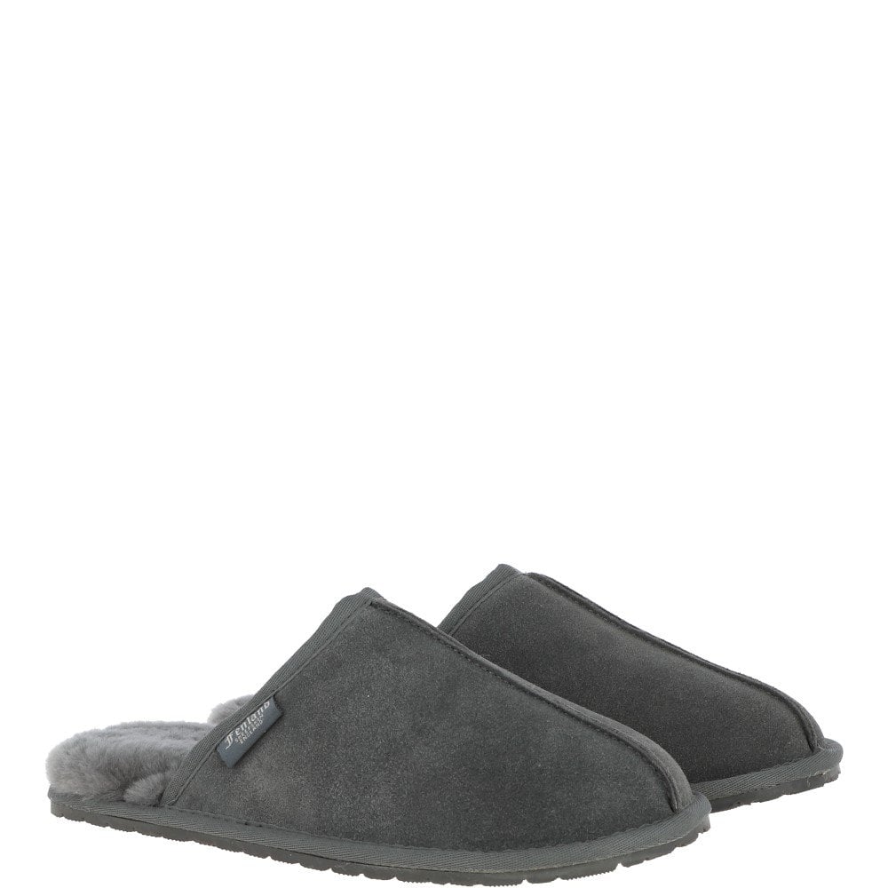 Fenland Classic Mens Suede Sheepskin Slippers Grey