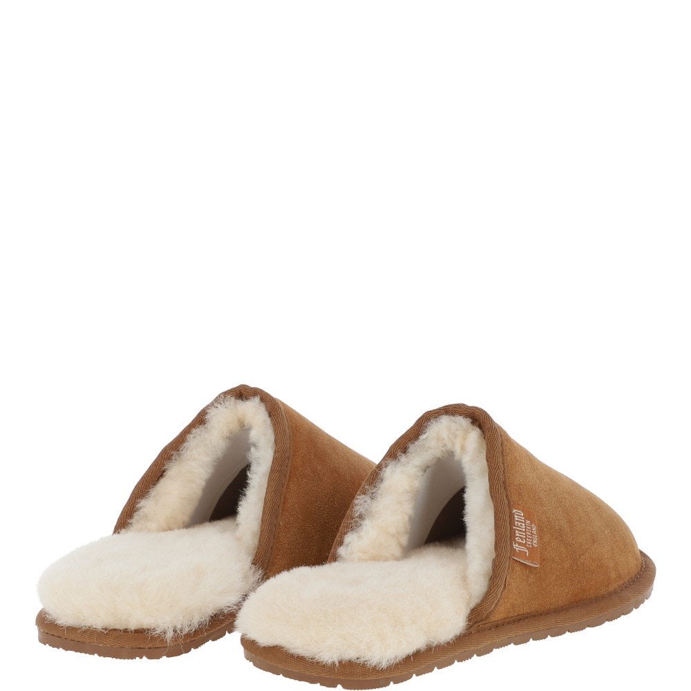 Fenland Classic Mens Suede Sheepskin Slippers Tan/beige