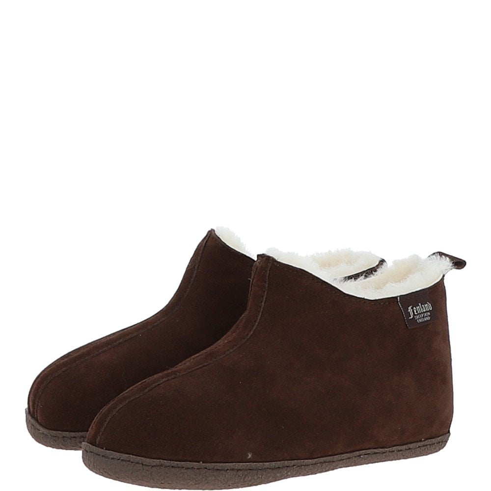 Fenland Classic Suede Sheepskin  Bootie Slippers Brown: MENS BOOTY