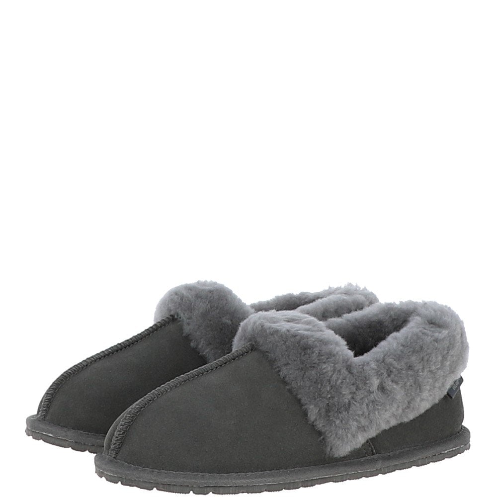 Women's Classic  Suede Sheepskin Cuff Slippers Grey: LADIES CUFF SLIPPERS