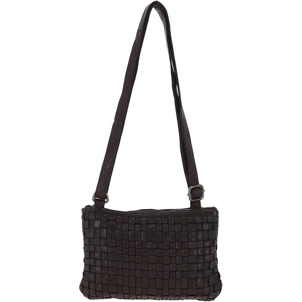 Vintage Woven Classic Leather Crossbody Bag Dark Brown: D-70