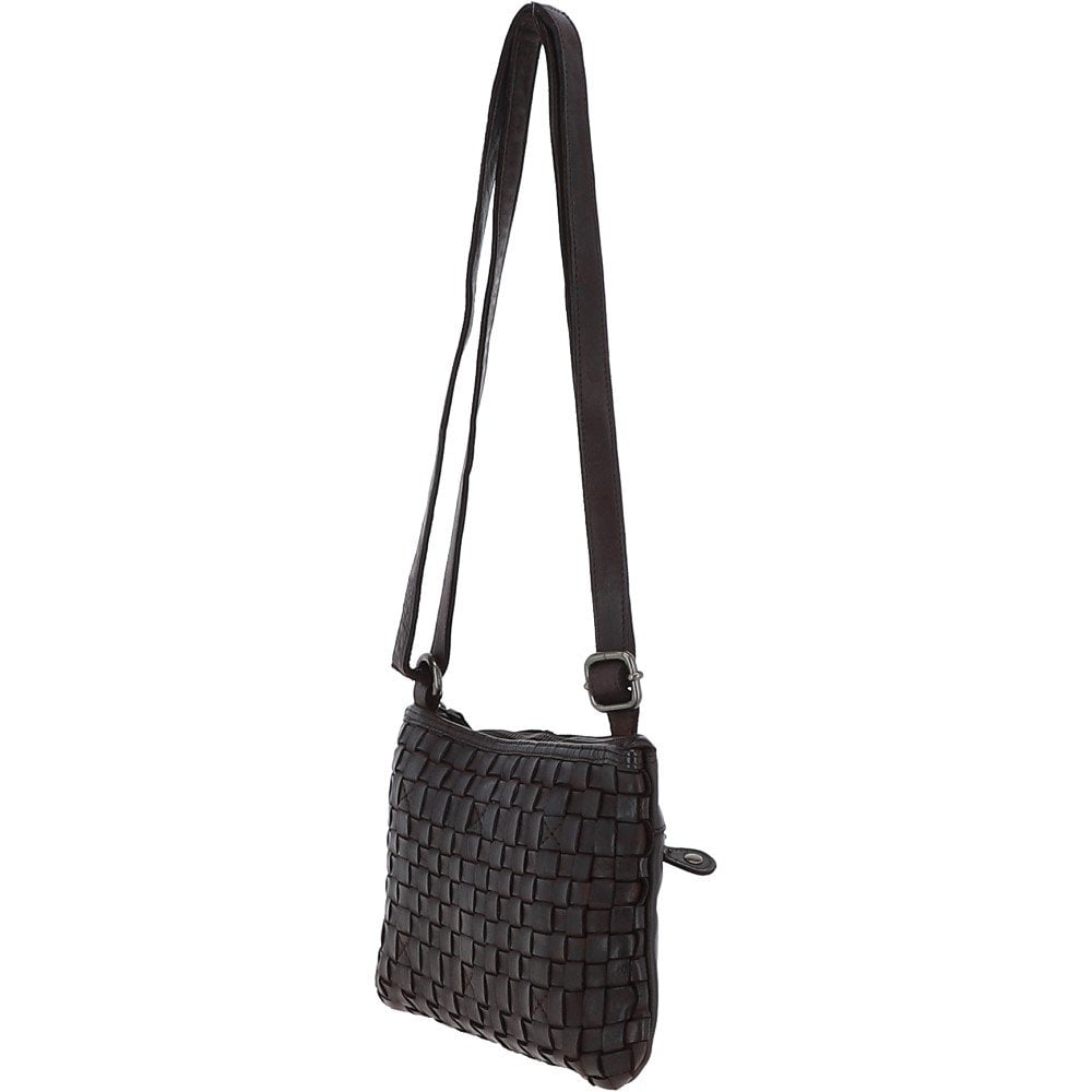 Vintage Woven Classic Leather Crossbody Bag Dark Brown: D-70