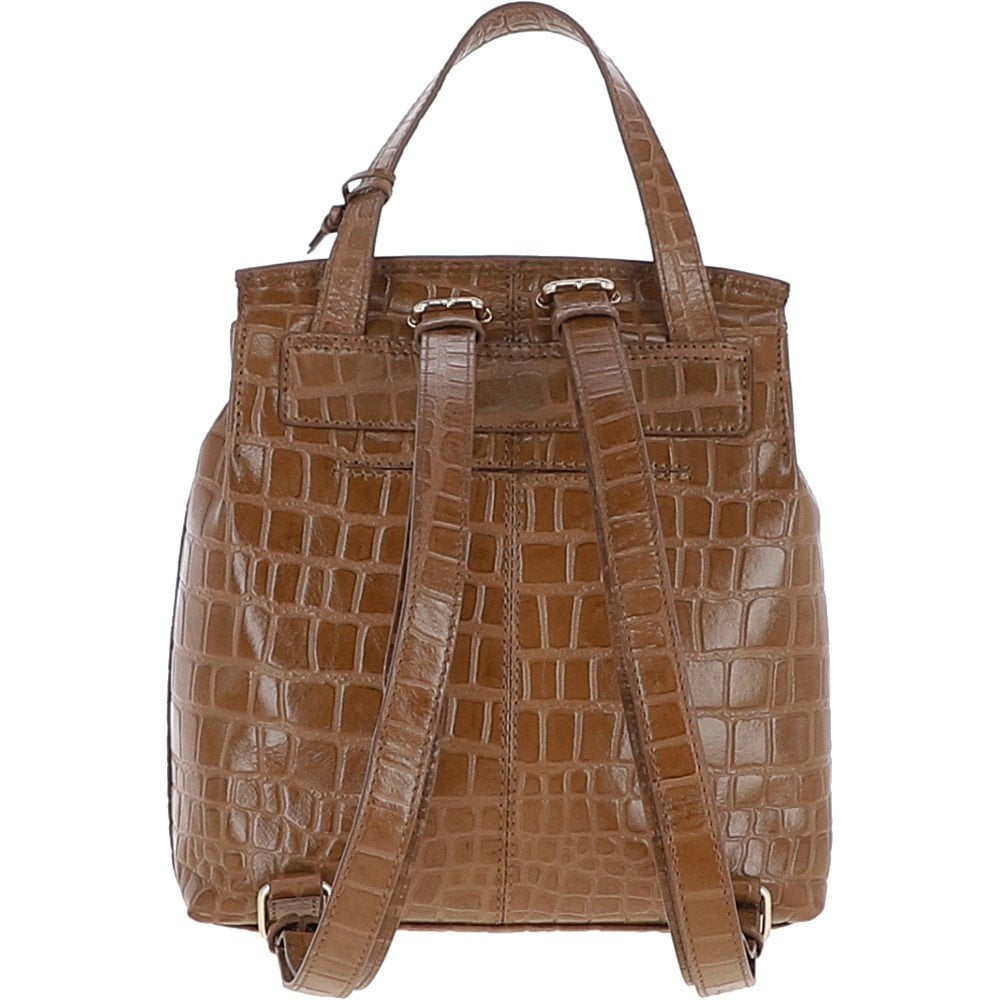 Ashwood Crocodile Print Leather Backpack Tan: C-51