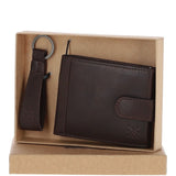 Waxy Leather RFID Wallet & Key Ring Set Brown: W-85