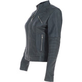 Ladies Leather Biker Jacket Grey: BR-Alice