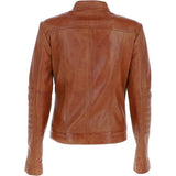 Ladies Leather Biker Jacket Tan: BR-Alice