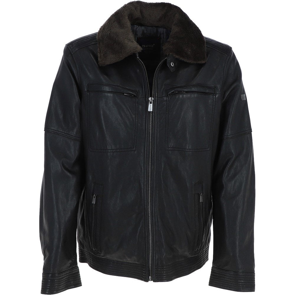 Leather Jacket With Detachable Collar Black: SANDOR