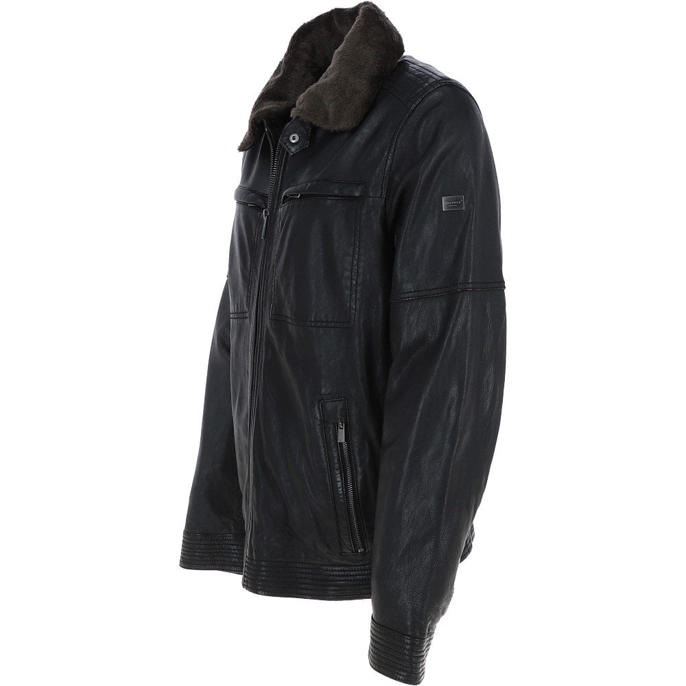 Leather Jacket With Detachable Collar Black: SANDOR
