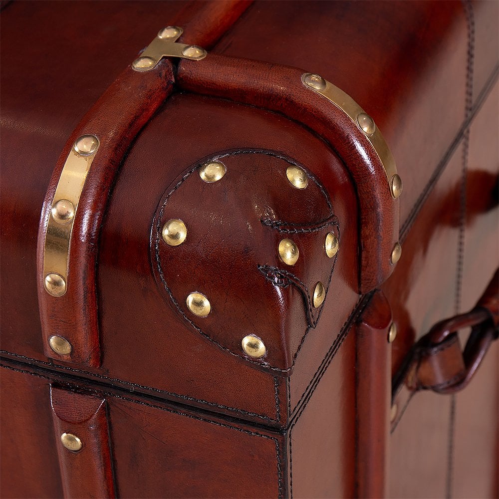 Luxury Handcrafted Leather Large Storage Trunk Cognac: SE-1454