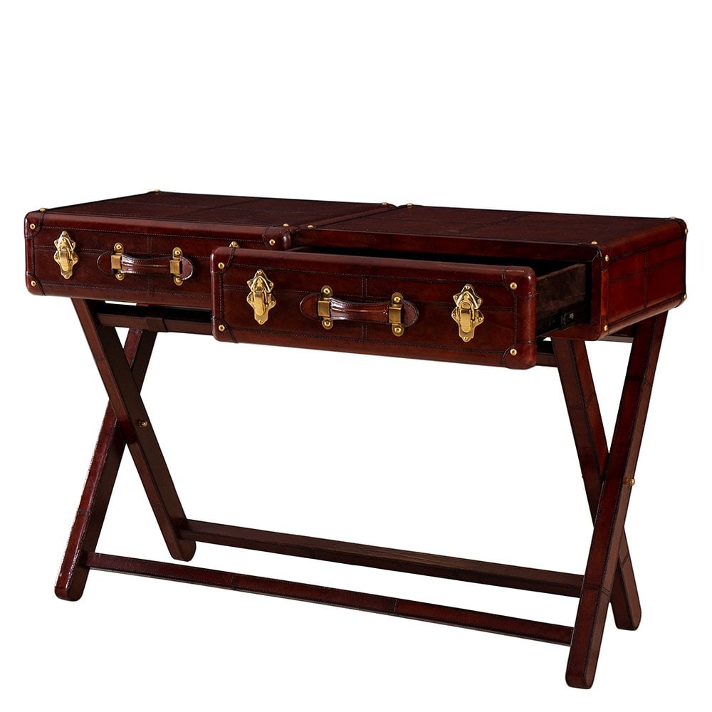 Luxury Handcrafted Leather Console Table With Stand Cognac: SE-2008